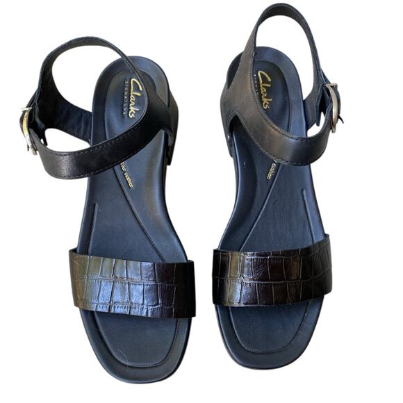 NWOT Clarks Sivanne Bay Heeled Sandal US 9 Black Leather Chunky Heel Boho - Picture 8 of 12